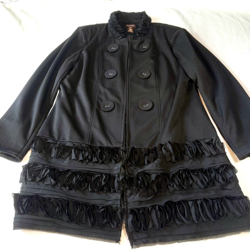 Multiples Black Ruffle Trim Open Front Jacket Siz… - image 1